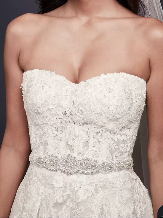 David\'s Bridal Ivory Satin Belt with Crystal Beaded Applique main image 8